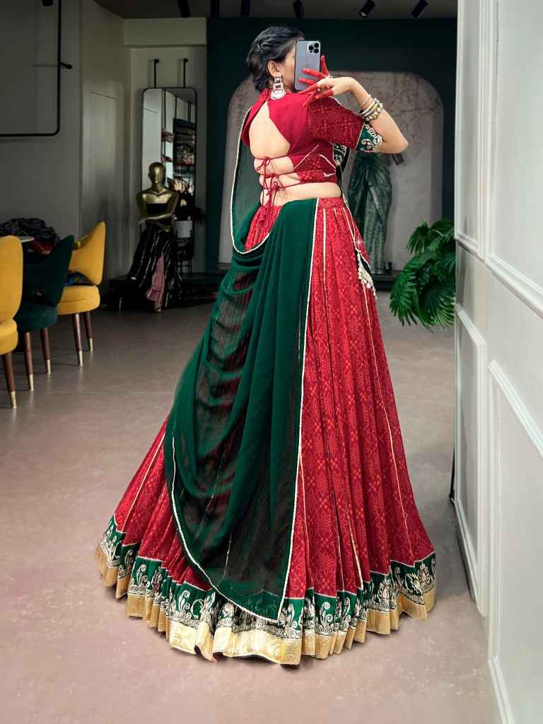 GEORGETTE BANDHEJ FOIL PRINT NAVRATRI LEHENGA CHOLI