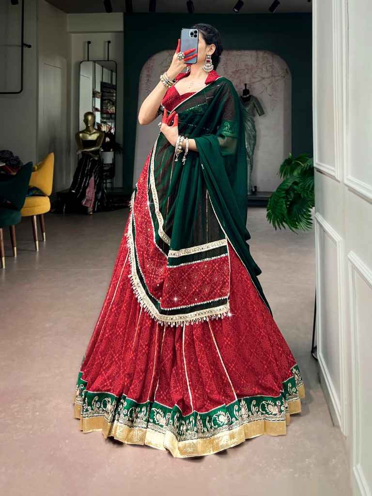 GEORGETTE BANDHEJ FOIL PRINT NAVRATRI LEHENGA CHOLI