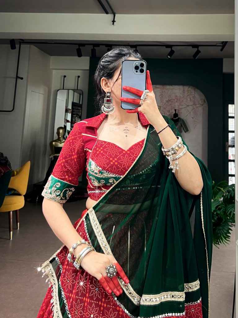GEORGETTE BANDHEJ FOIL PRINT NAVRATRI LEHENGA CHOLI