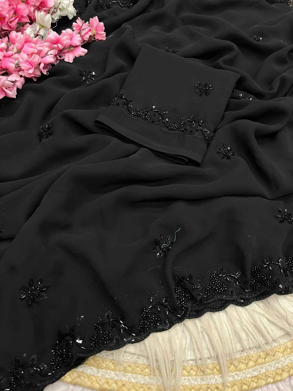 GEORGETTE SEQUENCE BEEDS WORK SAREE 
