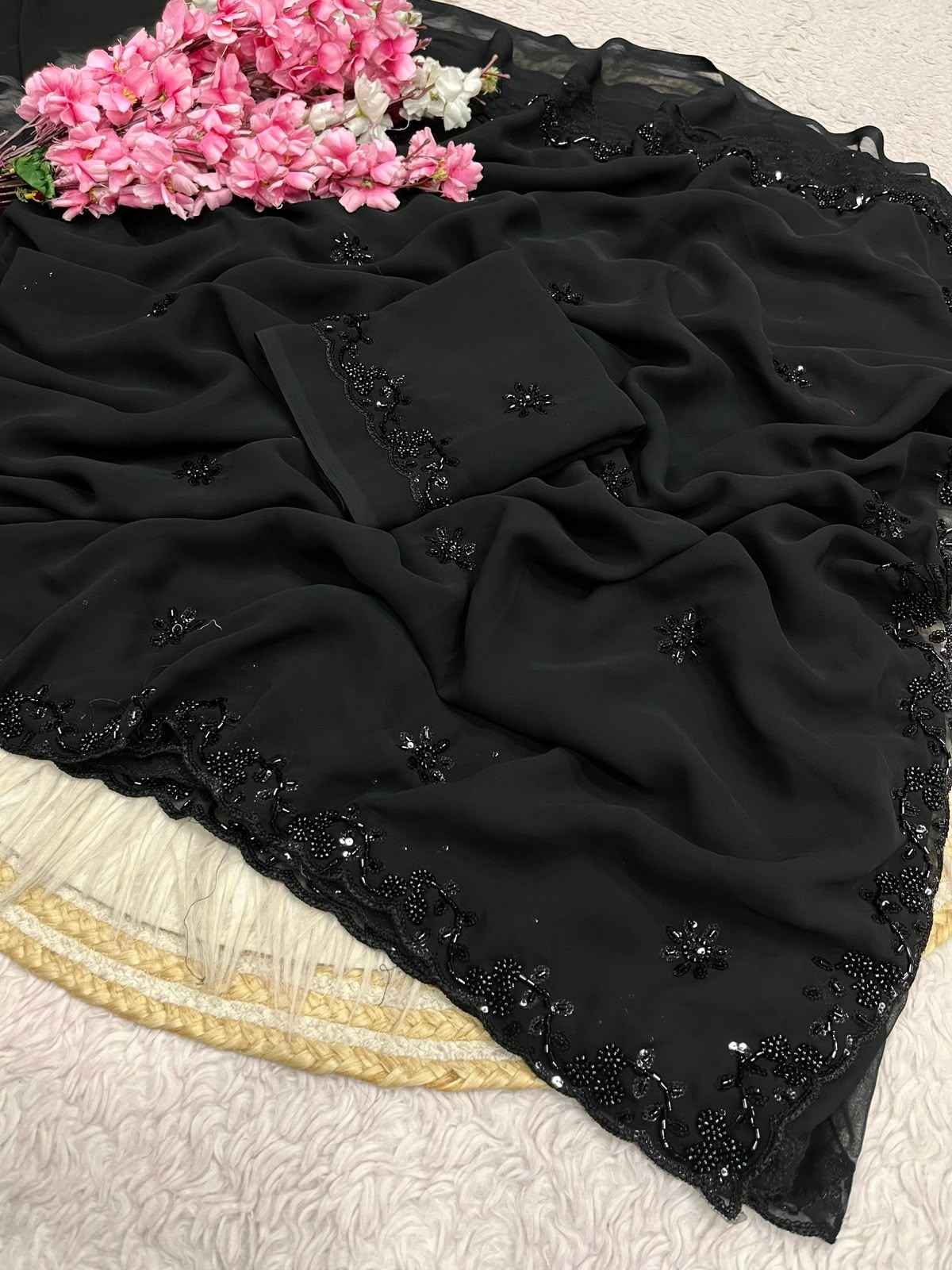 GEORGETTE SEQUENCE BEEDS WORK SAREE 