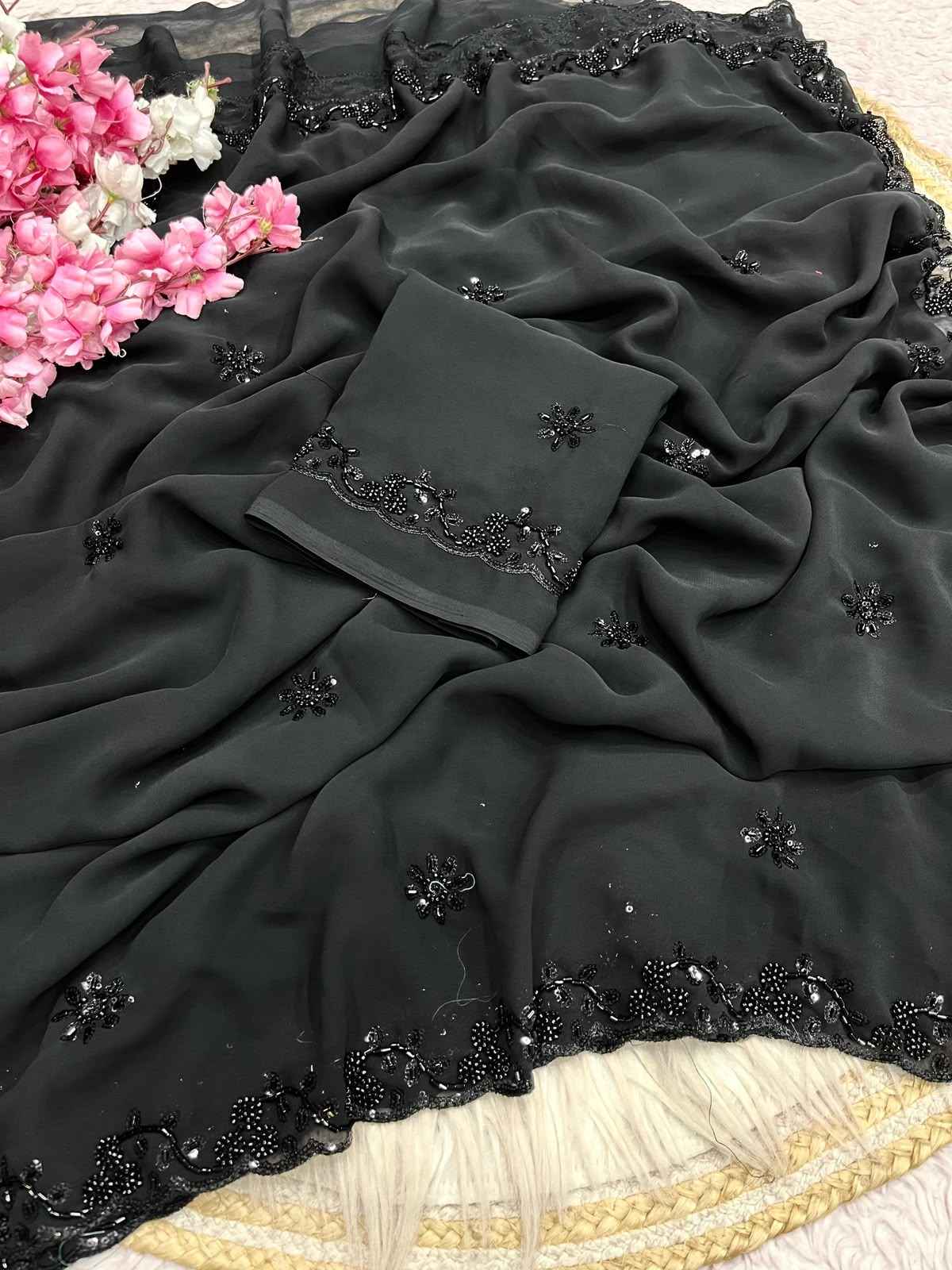 GEORGETTE SEQUENCE BEEDS WORK SAREE 