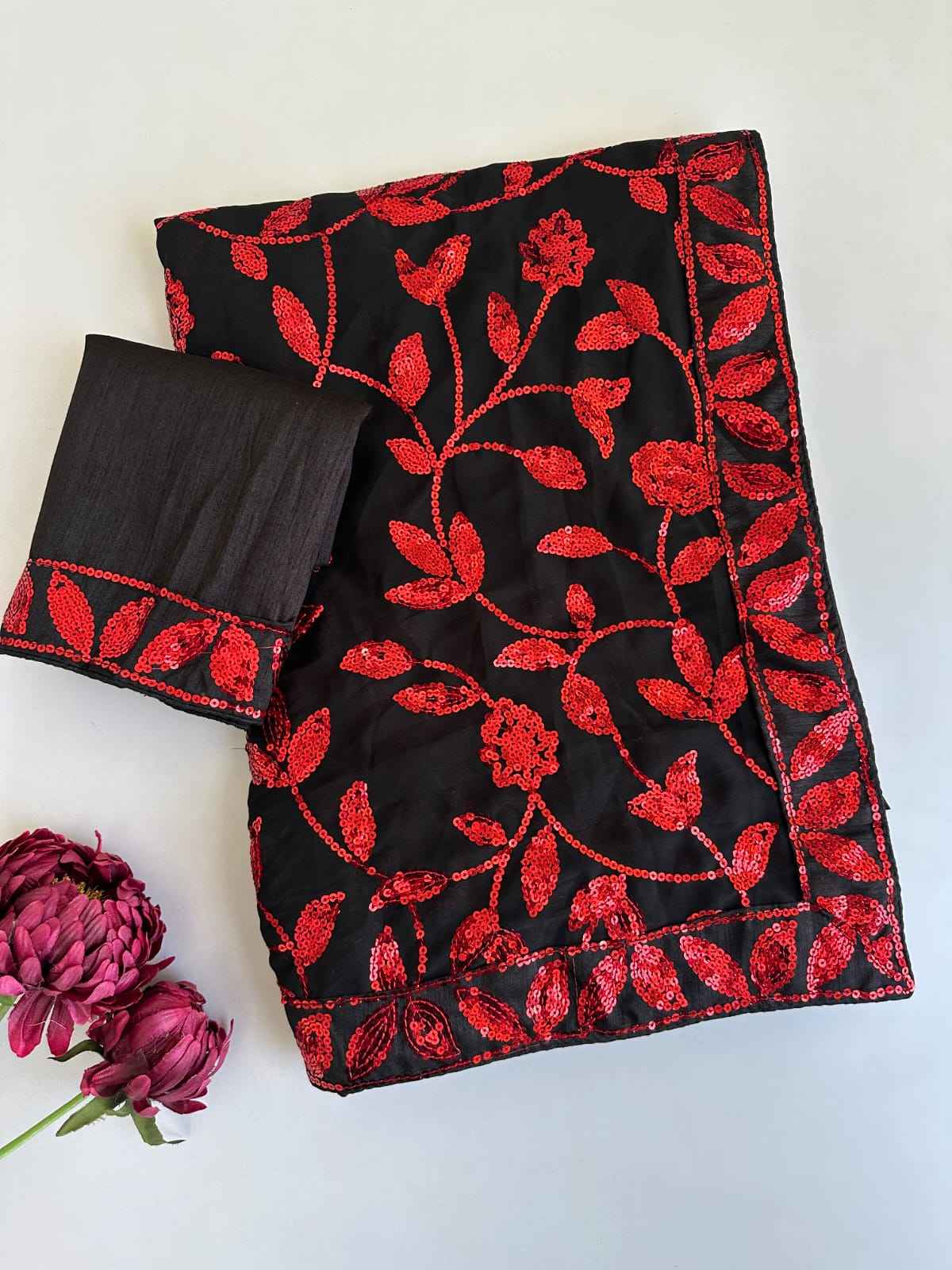FAUX GEORGETTE ZAAL FLOWER SEQUENCE EMBROIDERY WORK SAREE