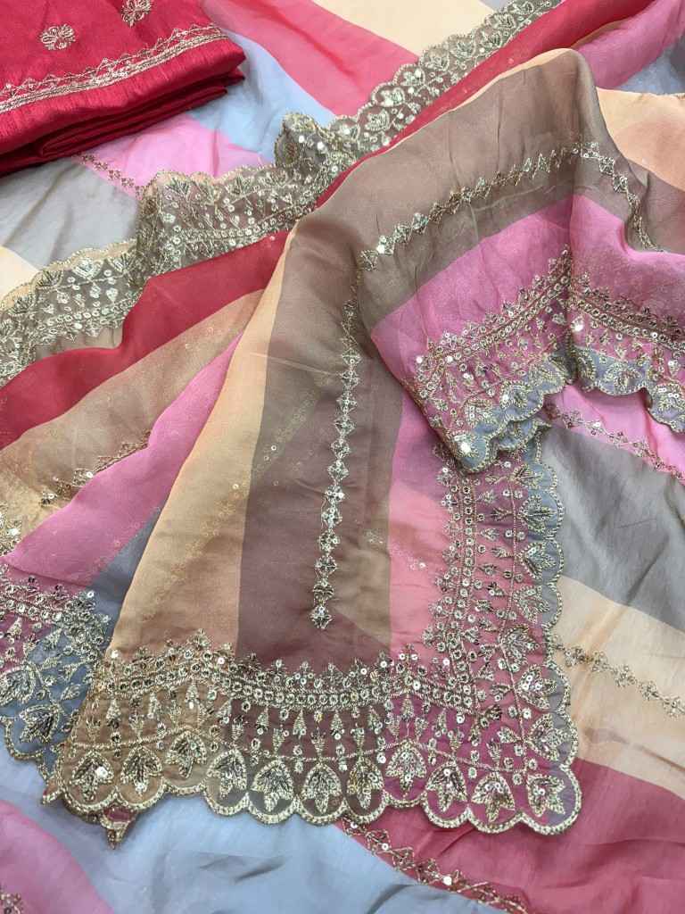 GOLDY SILK SEQUINS AND ZARI EMBROIDERY WORK SAREE