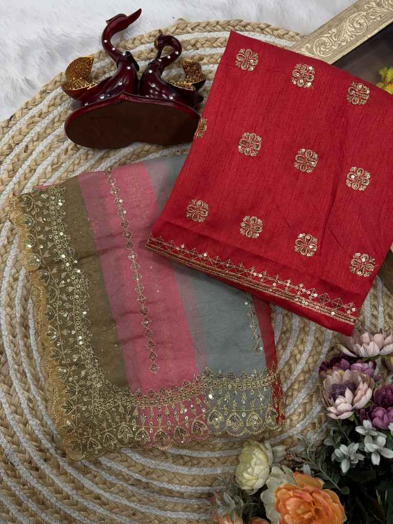 GOLDY SILK SEQUINS AND ZARI EMBROIDERY WORK SAREE