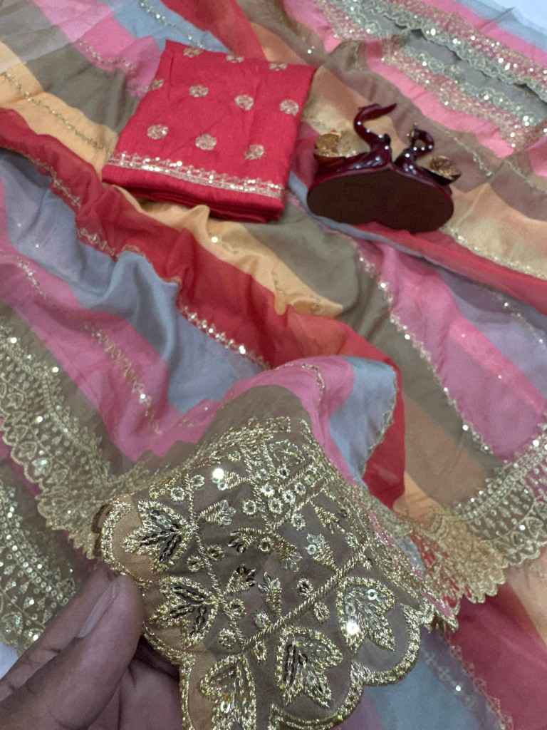 GOLDY SILK SEQUINS AND ZARI EMBROIDERY WORK SAREE