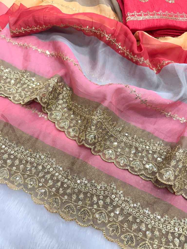 GOLDY SILK SEQUINS AND ZARI EMBROIDERY WORK SAREE