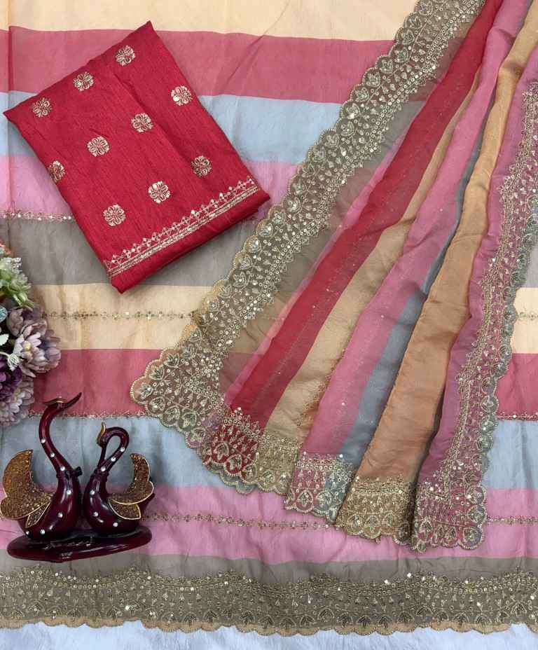 GOLDY SILK SEQUINS AND ZARI EMBROIDERY WORK SAREE