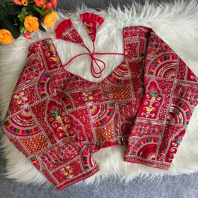 PURE SOFT FOX GEORGETTE EMBROIDERY THREAD SEQUENCE WORK BLOUSE