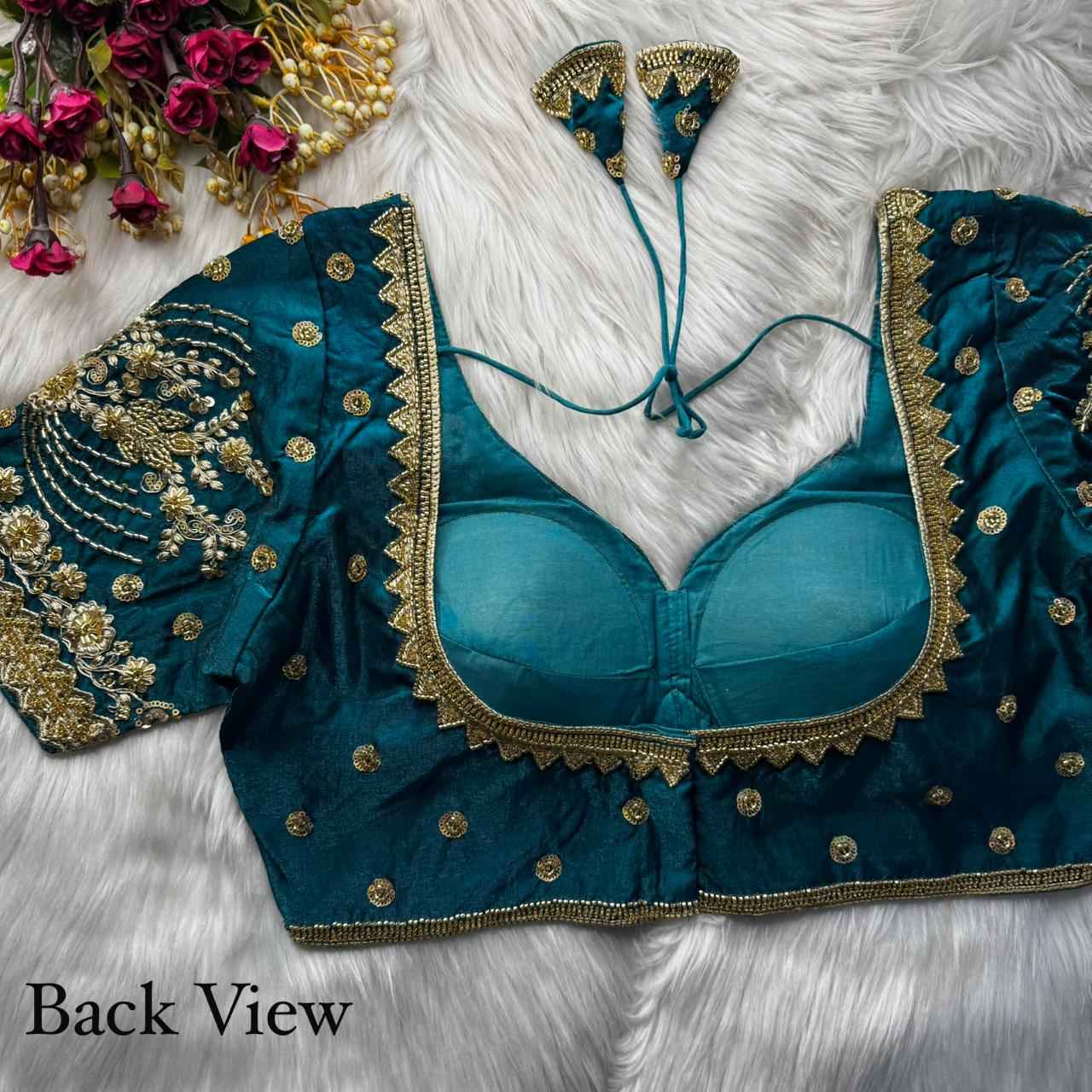 HEAVY PURE SOFT FANDY SILK BEEDS WORK BLOUSE 