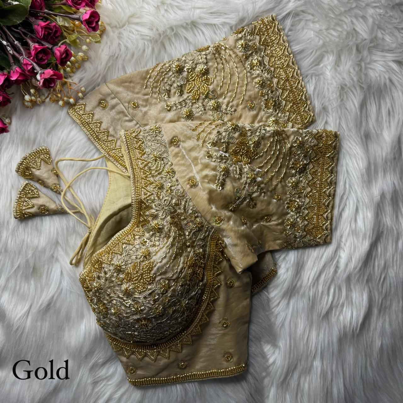 HEAVY PURE SOFT FANDY SILK BEEDS WORK BLOUSE 