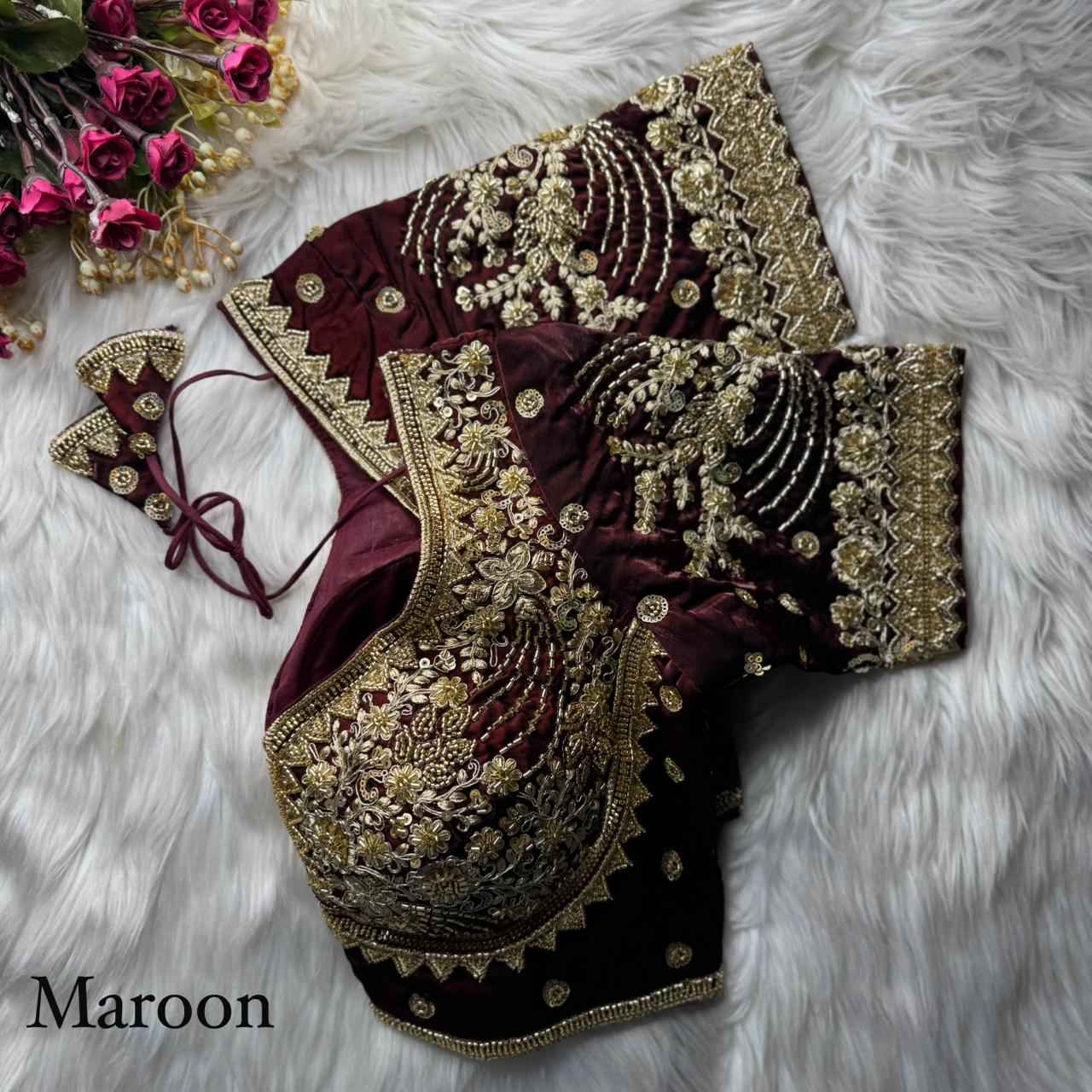 HEAVY PURE SOFT FANDY SILK BEEDS WORK BLOUSE 