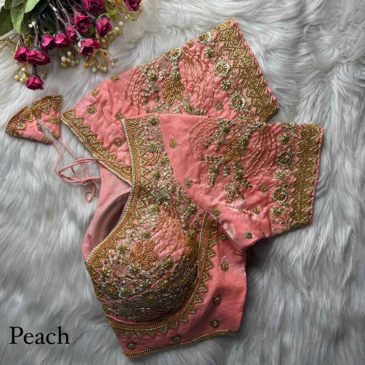 HEAVY PURE SOFT FANDY SILK BEEDS WORK BLOUSE 