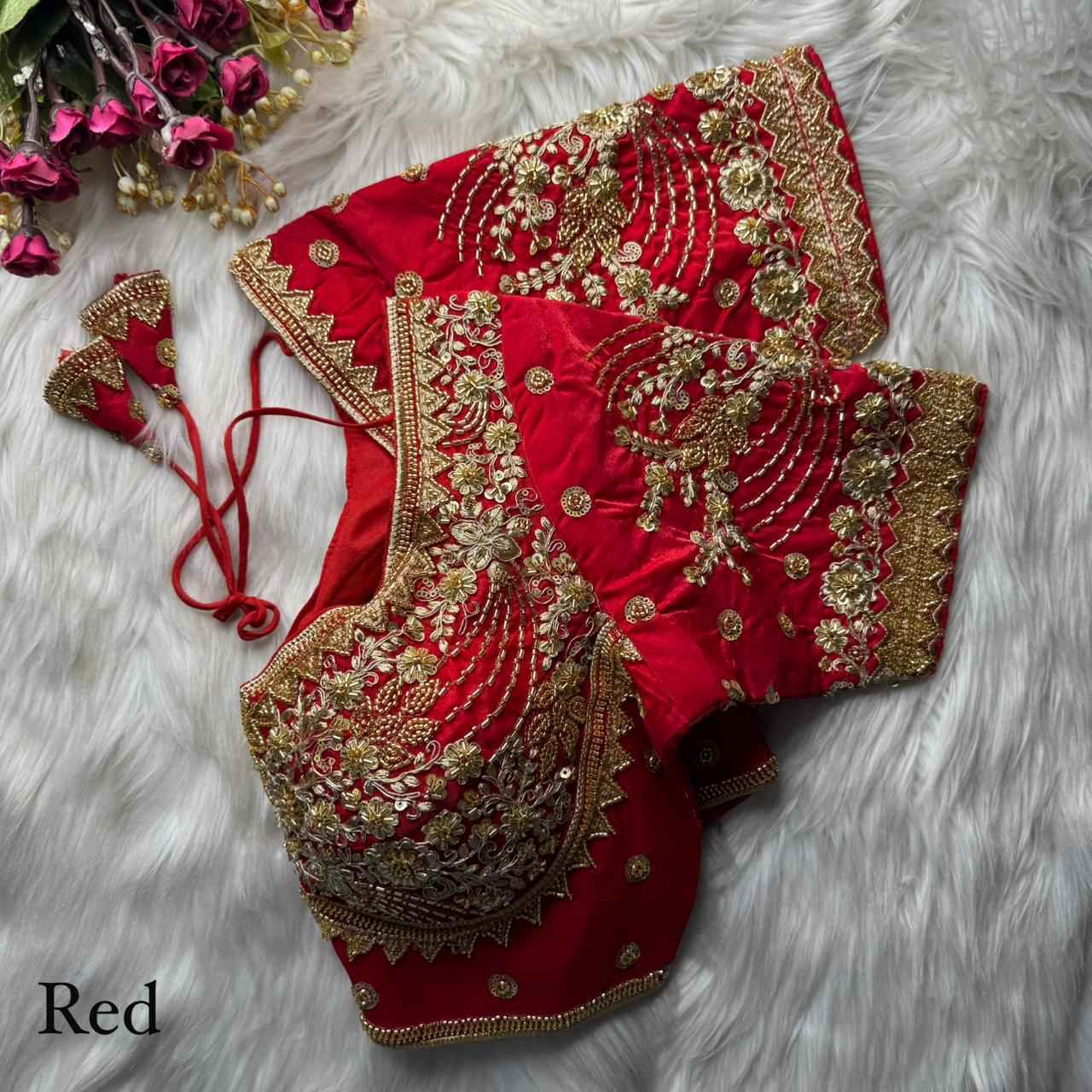 HEAVY PURE SOFT FANDY SILK BEEDS WORK BLOUSE 