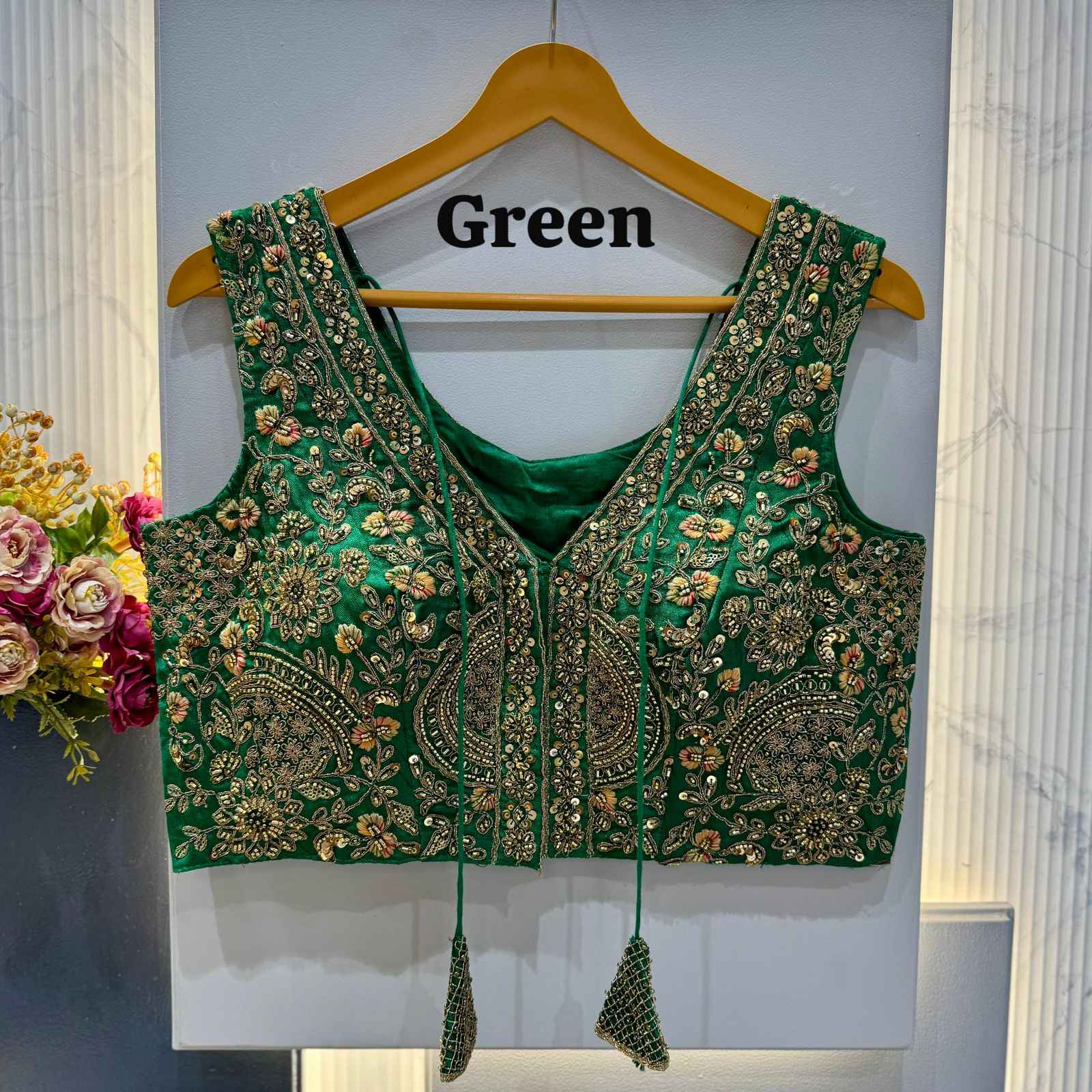 HEVAY SOFT ITALIAN SILK BEADS WORK V-NECK BLOUSE 