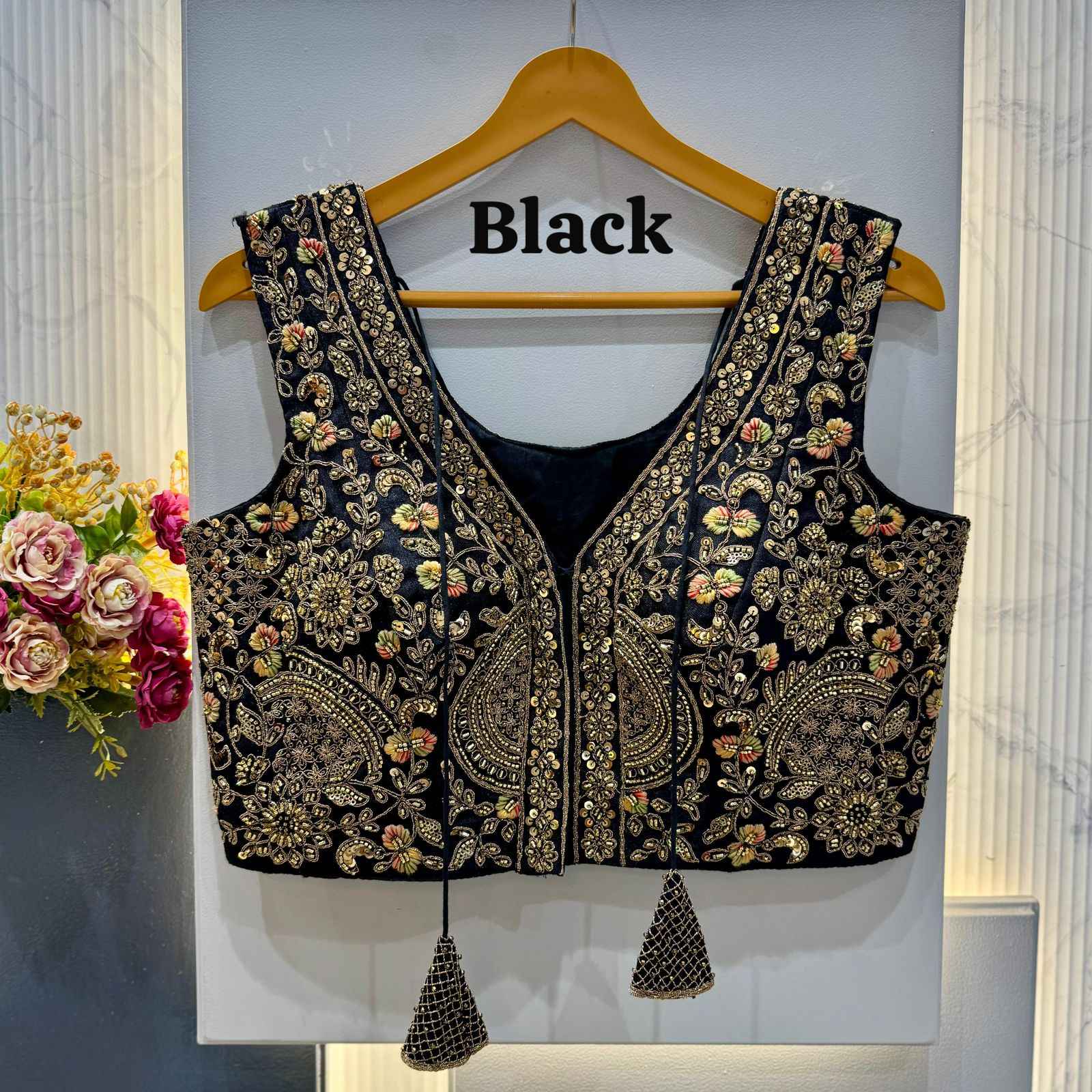 HEVAY SOFT ITALIAN SILK BEADS WORK V-NECK BLOUSE 