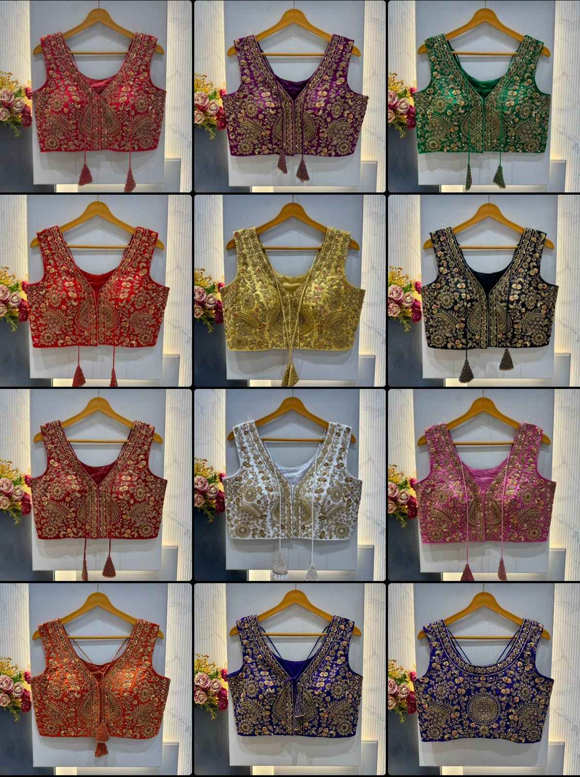 HEVAY SOFT ITALIAN SILK BEADS WORK V-NECK BLOUSE 