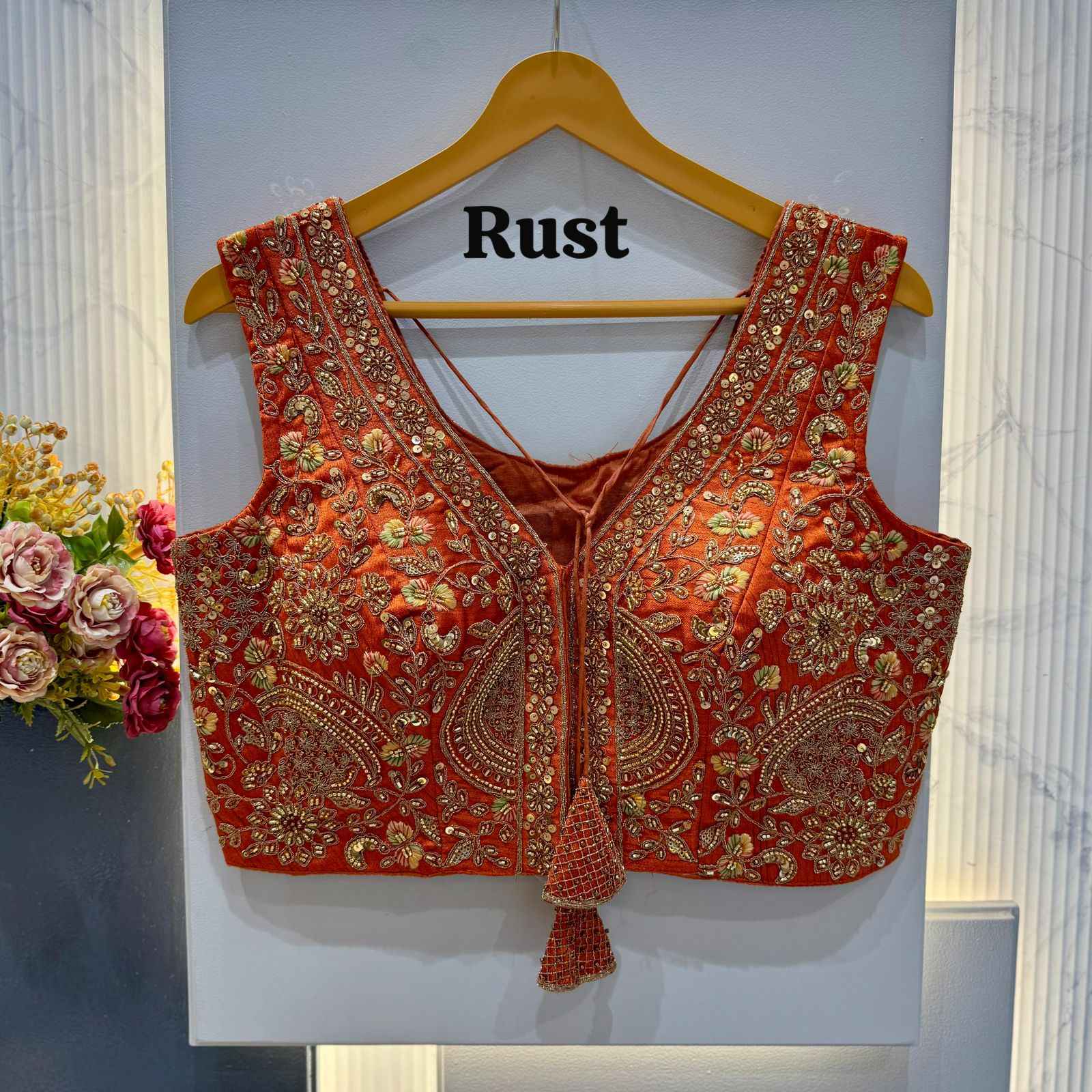 HEVAY SOFT ITALIAN SILK BEADS WORK V-NECK BLOUSE 