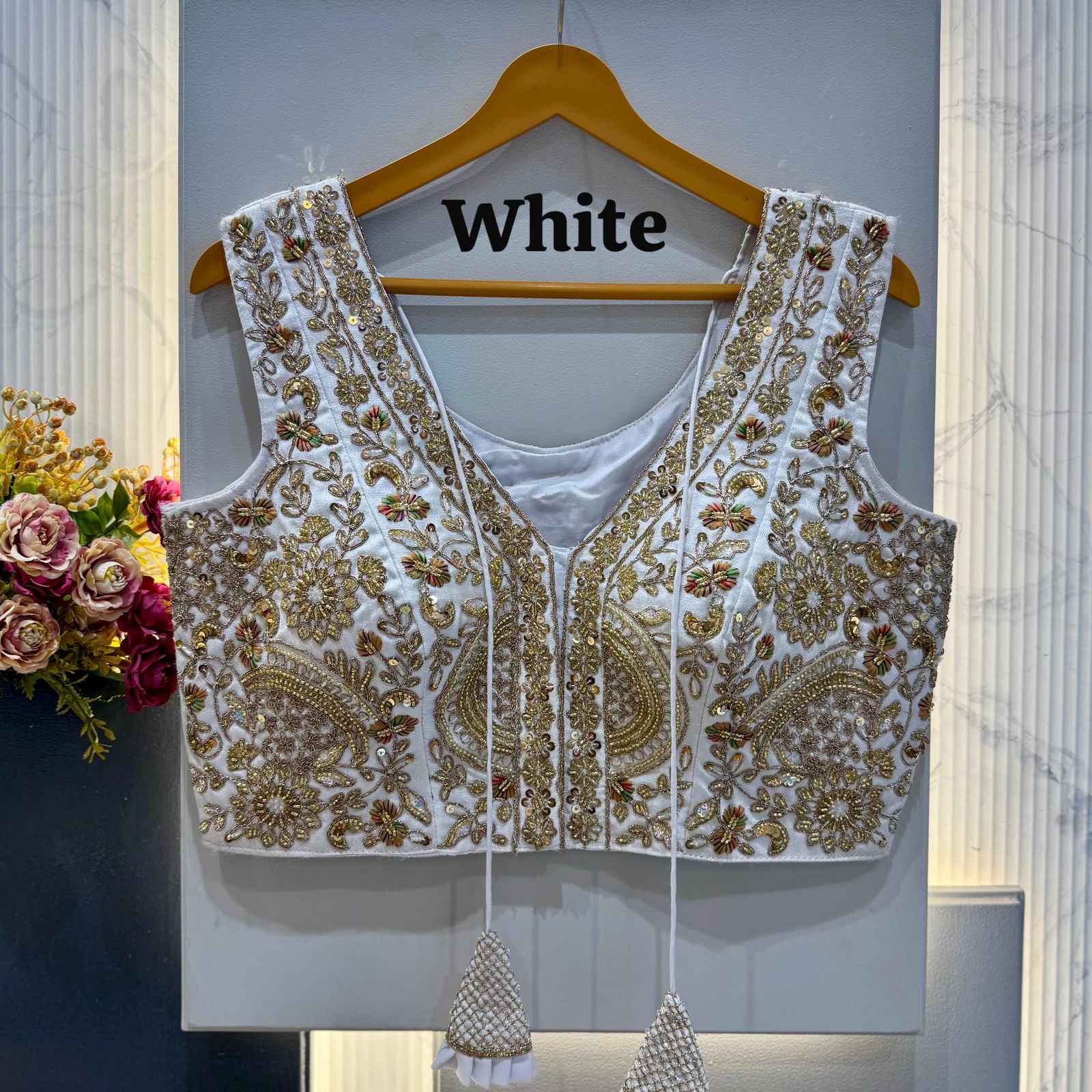 HEVAY SOFT ITALIAN SILK BEADS WORK V-NECK BLOUSE 