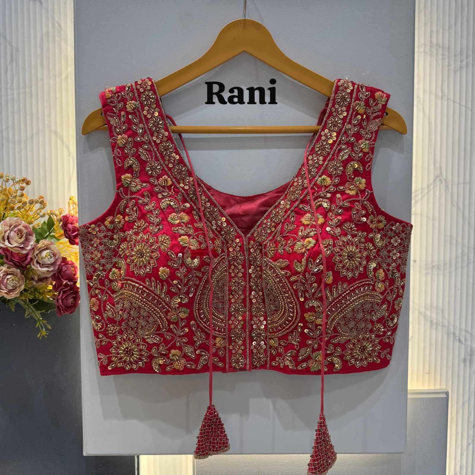 HEVAY SOFT ITALIAN SILK BEADS WORK V-NECK BLOUSE 