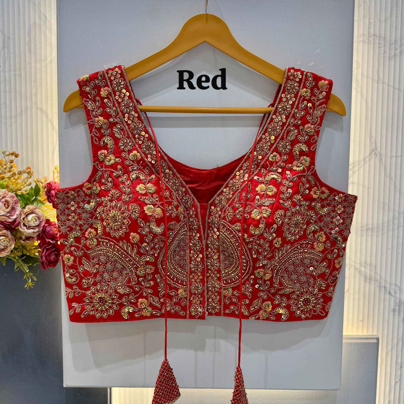 HEVAY SOFT ITALIAN SILK BEADS WORK V-NECK BLOUSE 