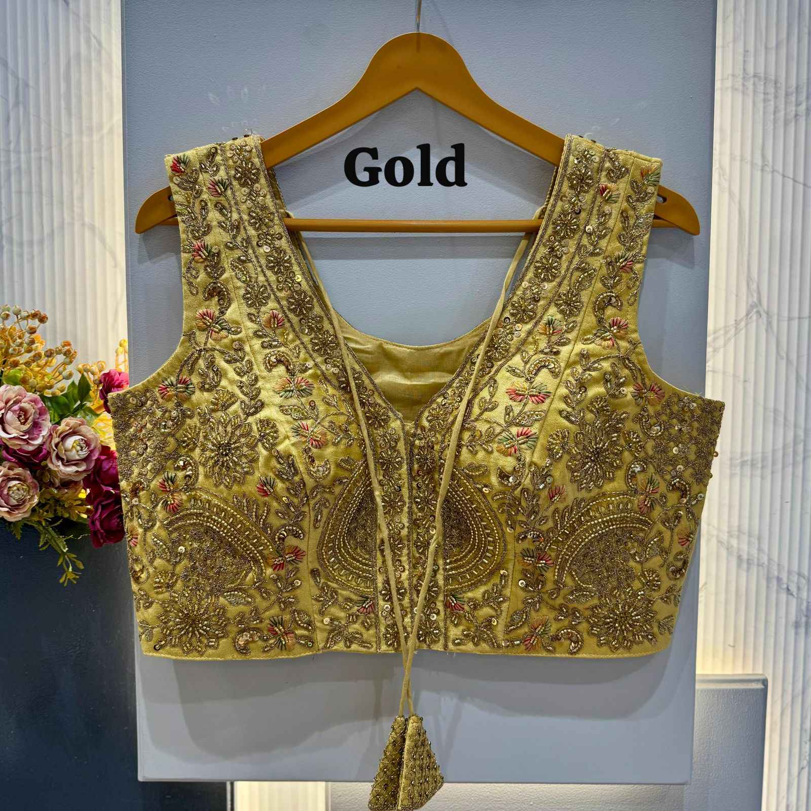 HEVAY SOFT ITALIAN SILK BEADS WORK V-NECK BLOUSE 