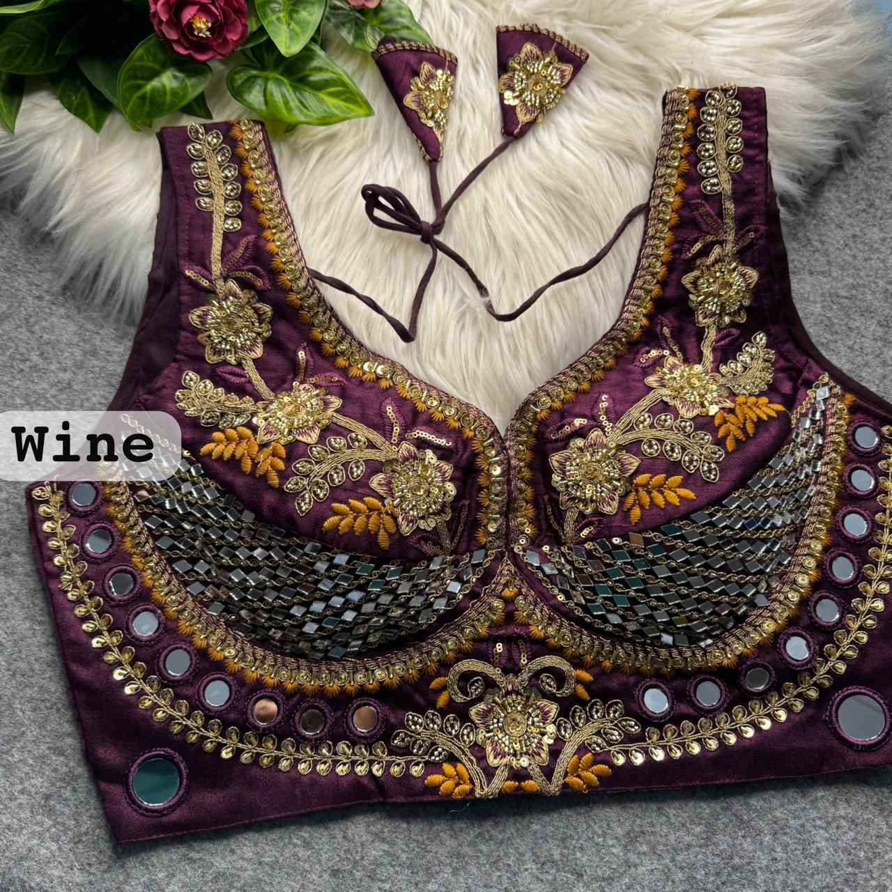 HEVAY SOFT ITALIAN SILK REAL MIRROR & BEADS WORK BLOUSE 