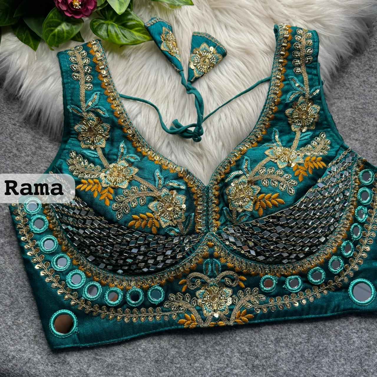 HEVAY SOFT ITALIAN SILK REAL MIRROR & BEADS WORK BLOUSE 