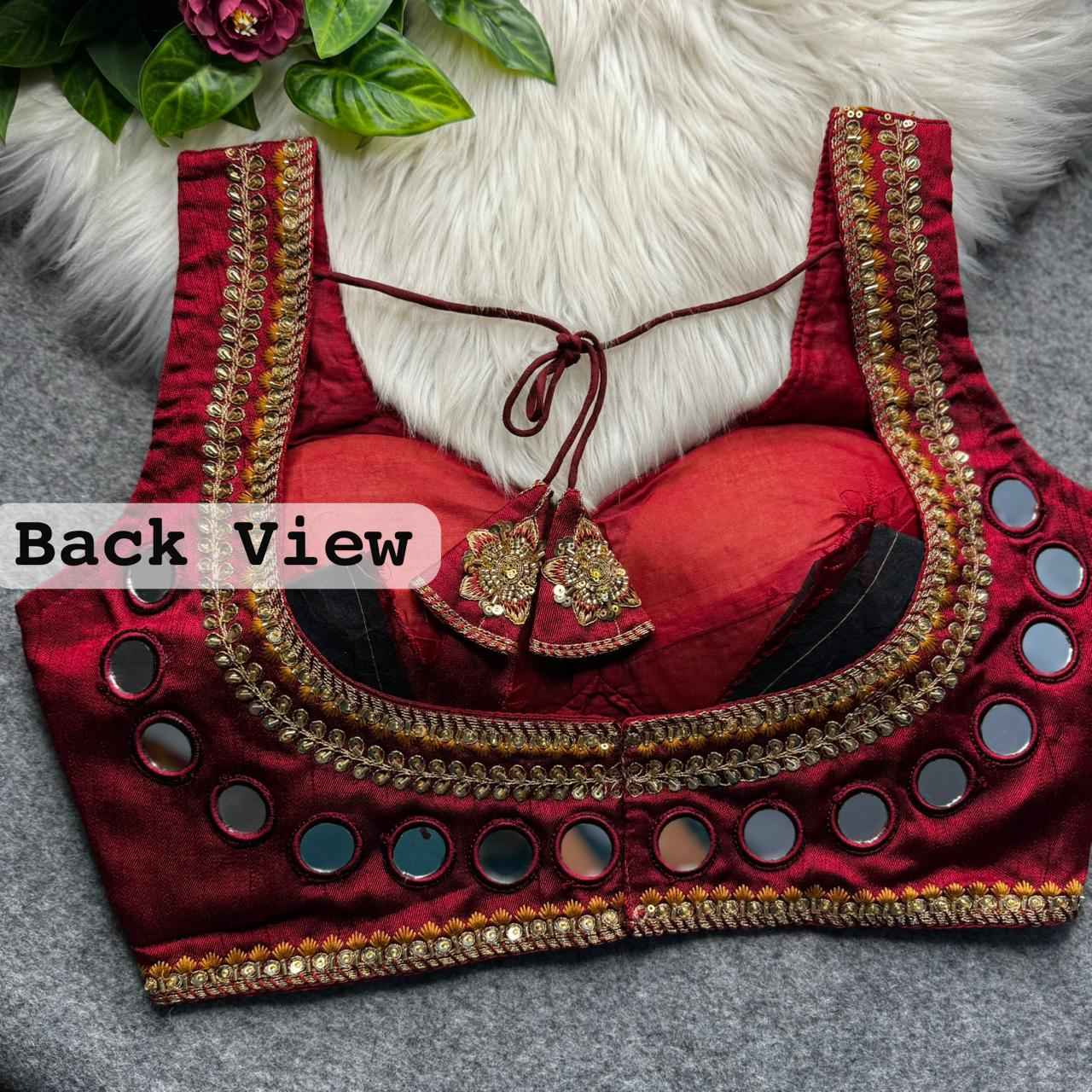 HEVAY SOFT ITALIAN SILK REAL MIRROR & BEADS WORK BLOUSE 