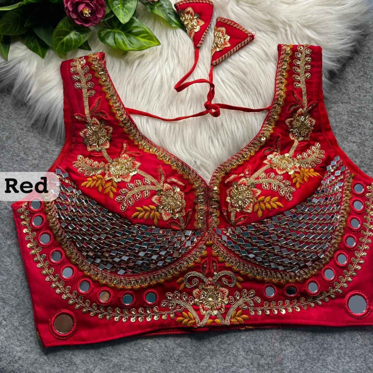 HEVAY SOFT ITALIAN SILK REAL MIRROR & BEADS WORK BLOUSE 