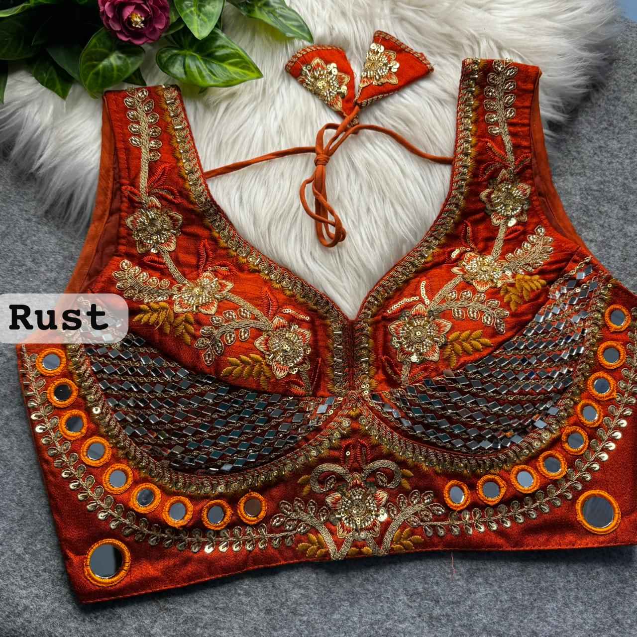 HEVAY SOFT ITALIAN SILK REAL MIRROR & BEADS WORK BLOUSE 