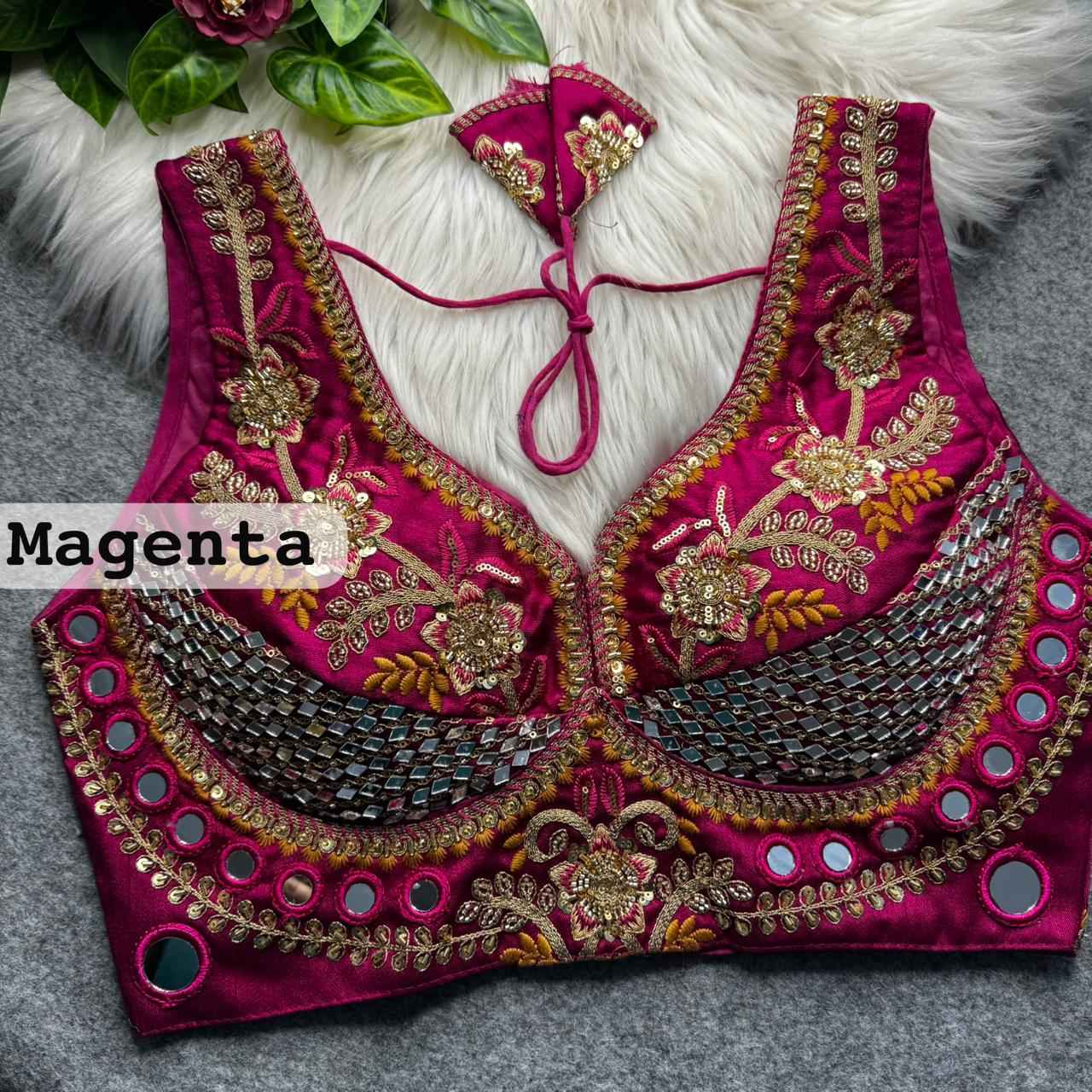 HEVAY SOFT ITALIAN SILK REAL MIRROR & BEADS WORK BLOUSE 