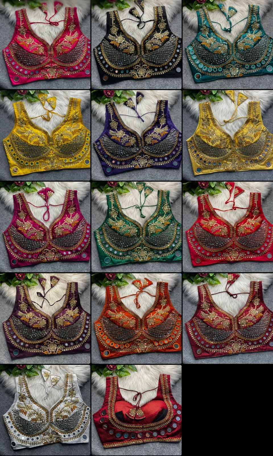 HEVAY SOFT ITALIAN SILK REAL MIRROR & BEADS WORK BLOUSE 