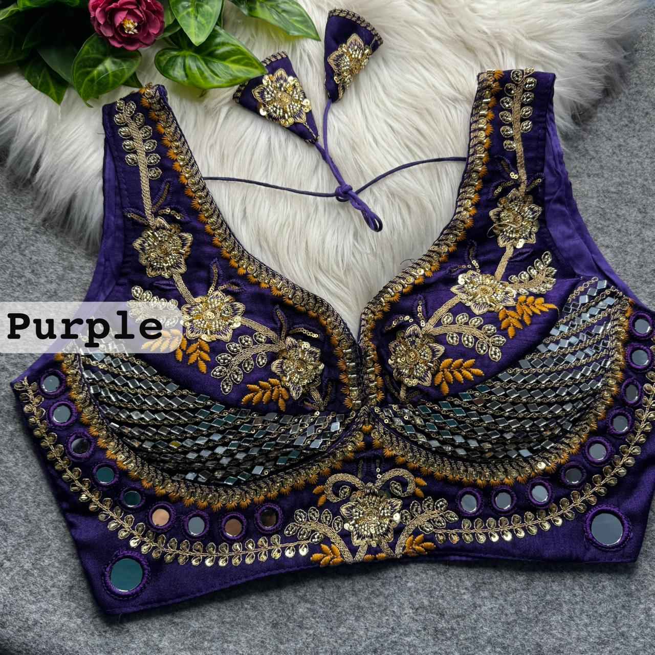 HEVAY SOFT ITALIAN SILK REAL MIRROR & BEADS WORK BLOUSE 
