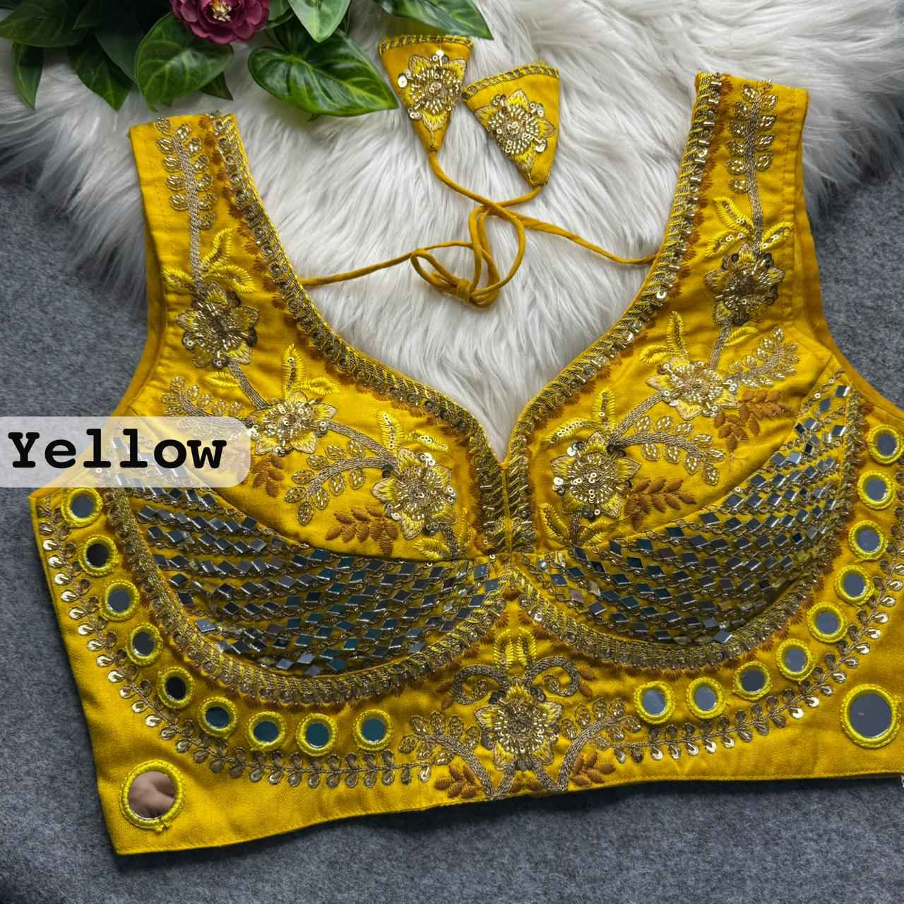 HEVAY SOFT ITALIAN SILK REAL MIRROR & BEADS WORK BLOUSE 