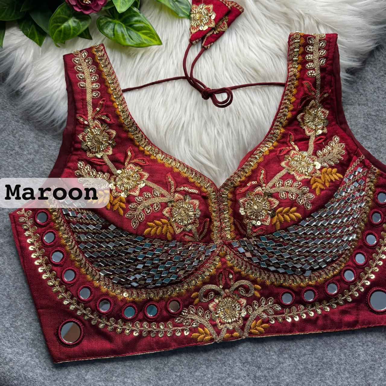HEVAY SOFT ITALIAN SILK REAL MIRROR & BEADS WORK BLOUSE 