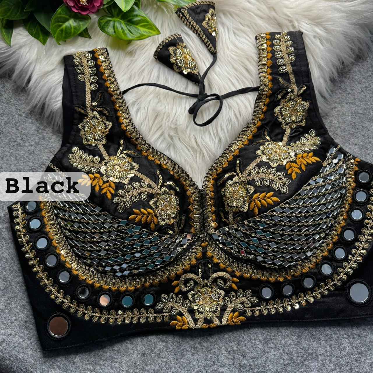 HEVAY SOFT ITALIAN SILK REAL MIRROR & BEADS WORK BLOUSE 