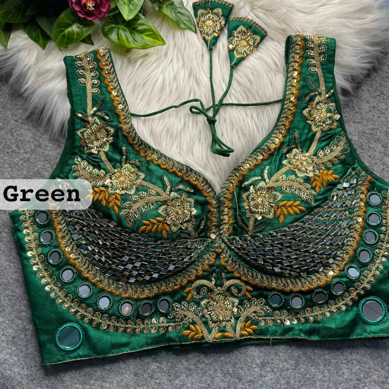 HEVAY SOFT ITALIAN SILK REAL MIRROR & BEADS WORK BLOUSE 
