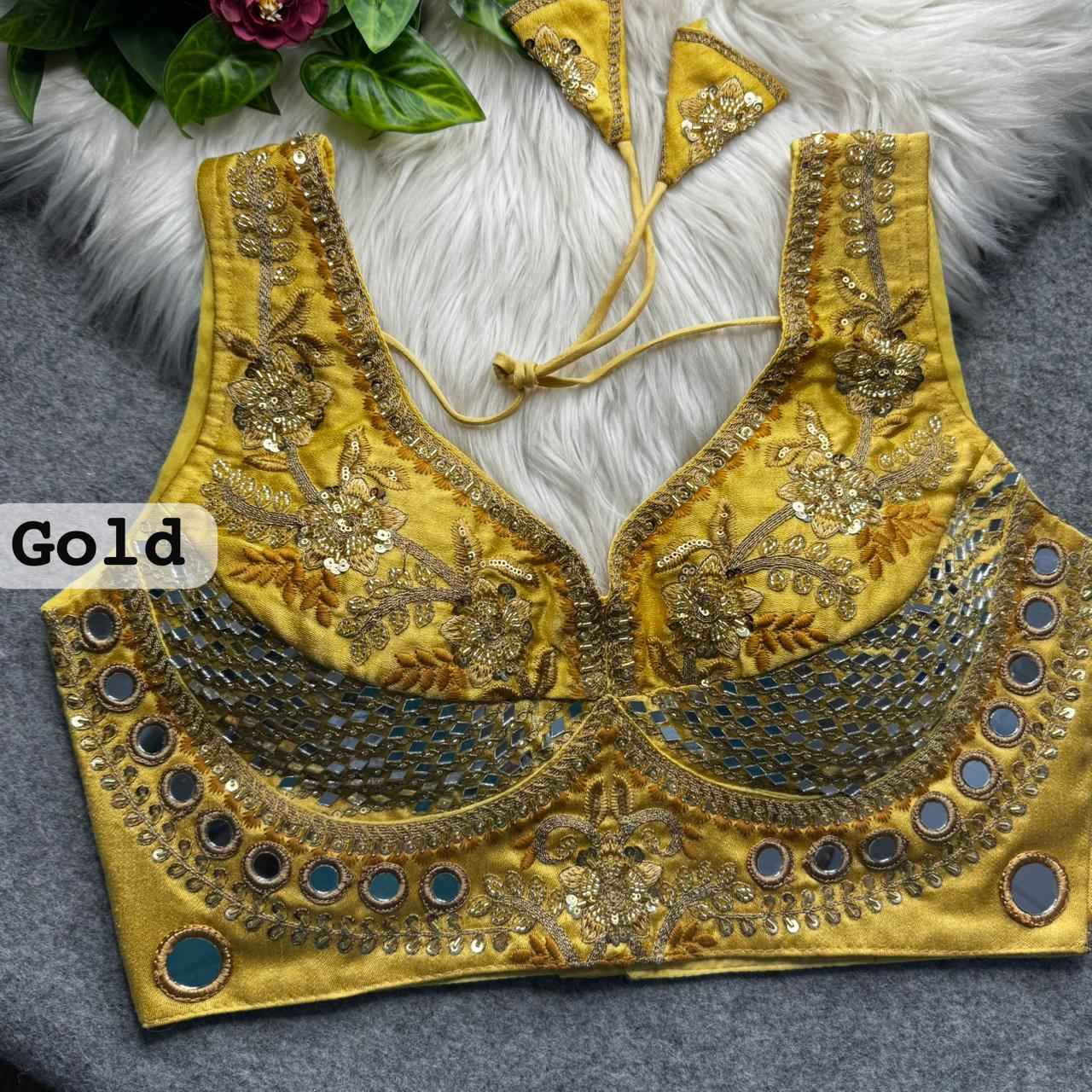 HEVAY SOFT ITALIAN SILK REAL MIRROR & BEADS WORK BLOUSE 