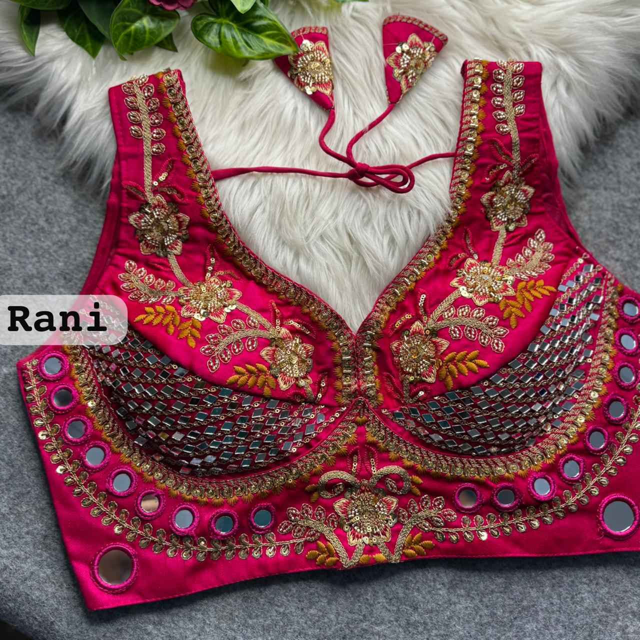 HEVAY SOFT ITALIAN SILK REAL MIRROR & BEADS WORK BLOUSE 