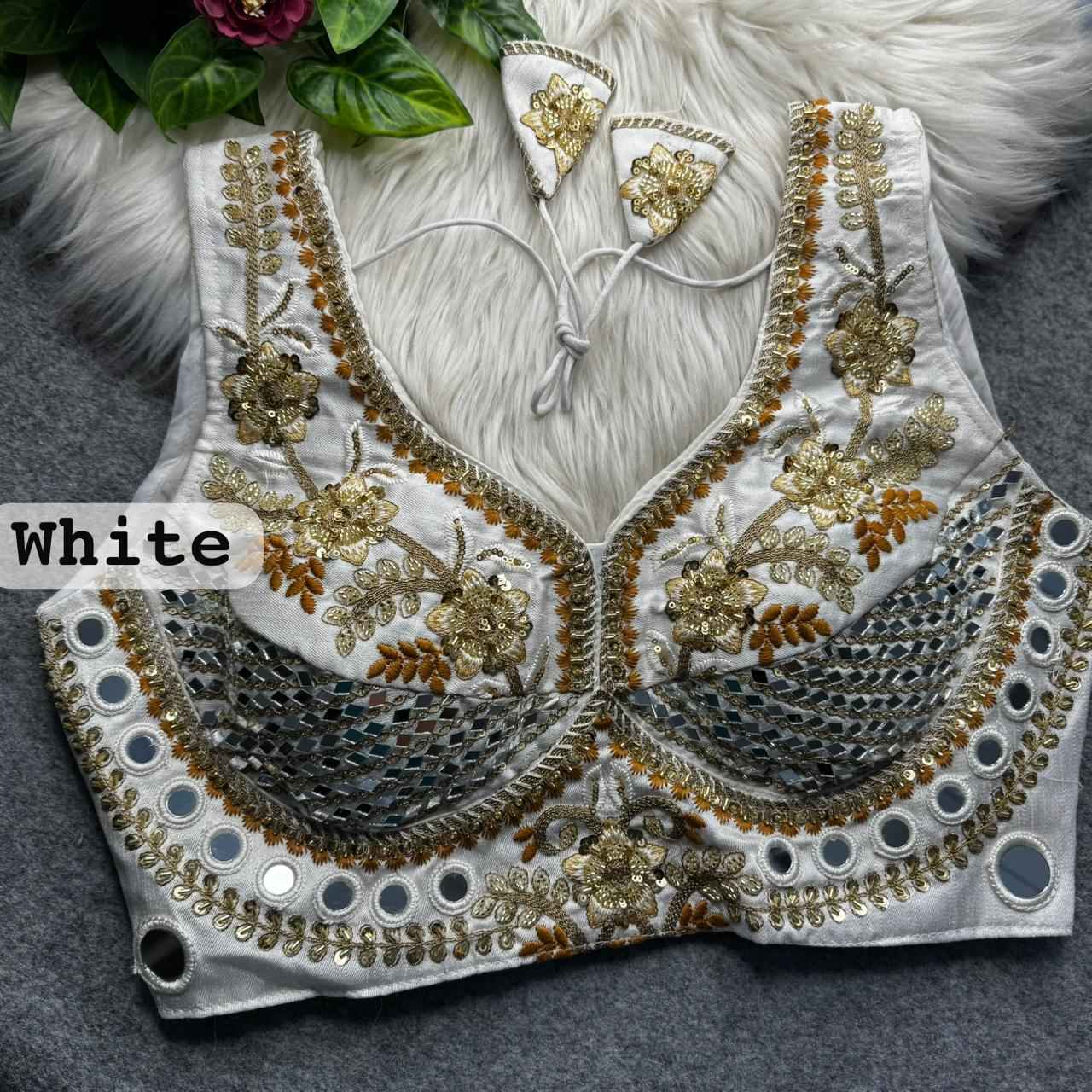 HEVAY SOFT ITALIAN SILK REAL MIRROR & BEADS WORK BLOUSE 