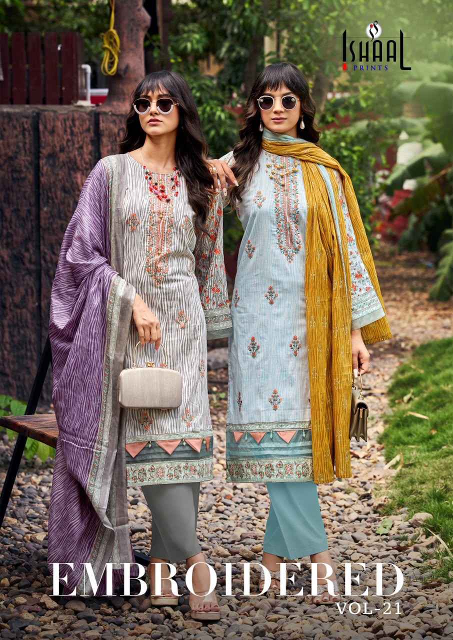 ISHAAL EMBROIDERED VOL-21 PURE LAWN EMBROIDERED DRESS MATERIAL