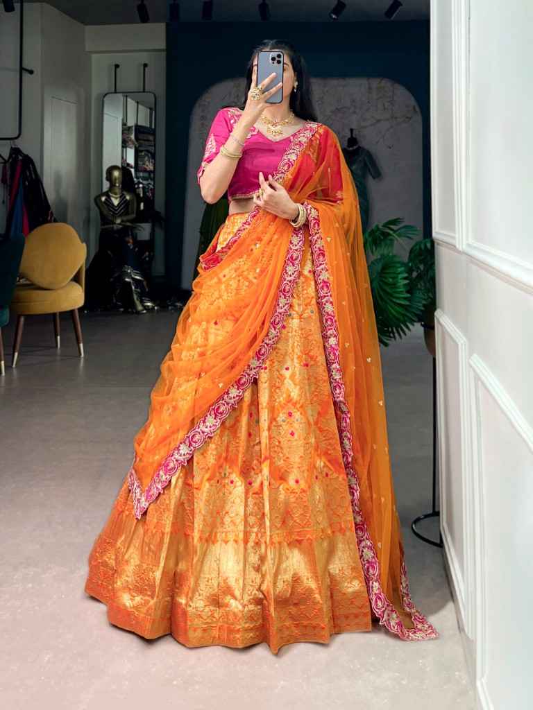 JACQUARD SILK ZARI WOVEN LEHENGA CHOLI