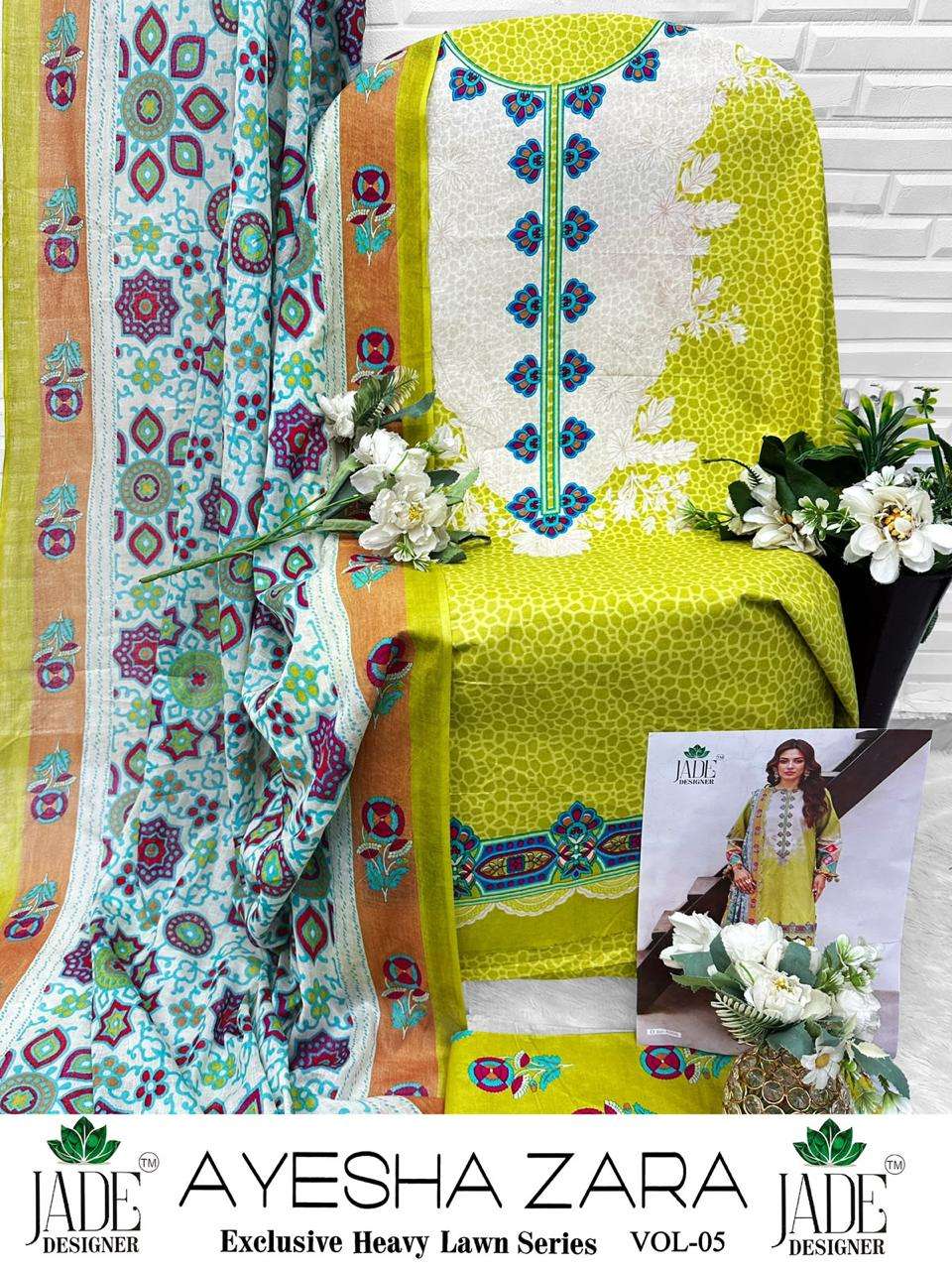 JADE AYESHA ZARA VOL-5 HEAVY LAWN COTTON DRESS MATERIAL