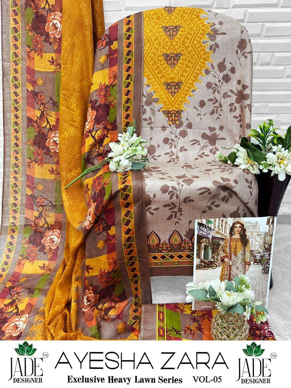 JADE AYESHA ZARA VOL-5 HEAVY LAWN COTTON DRESS MATERIAL