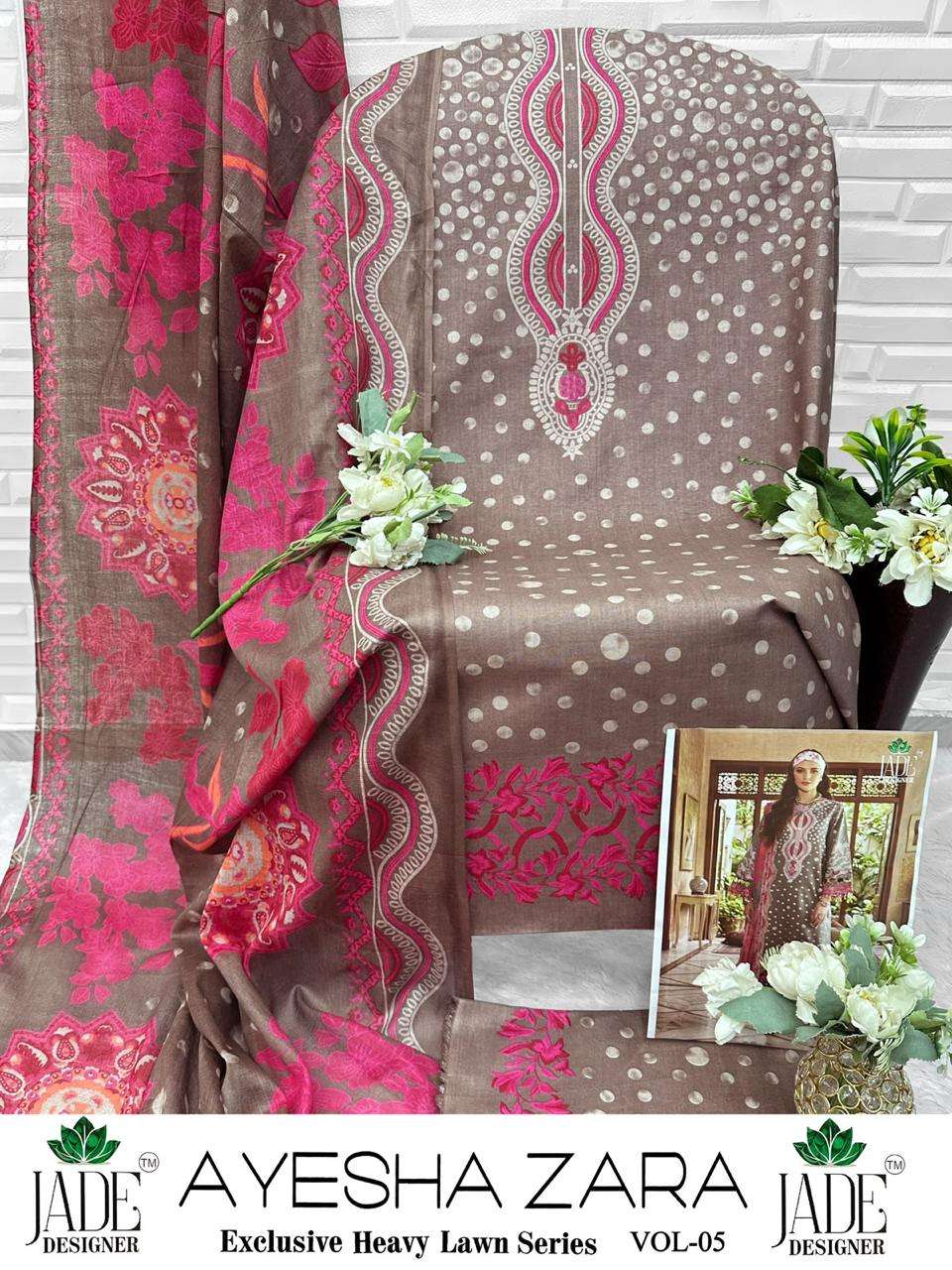 JADE AYESHA ZARA VOL-5 HEAVY LAWN COTTON DRESS MATERIAL