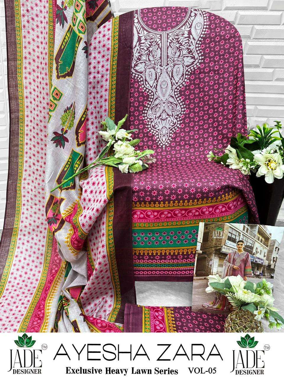 JADE AYESHA ZARA VOL-5 HEAVY LAWN COTTON DRESS MATERIAL