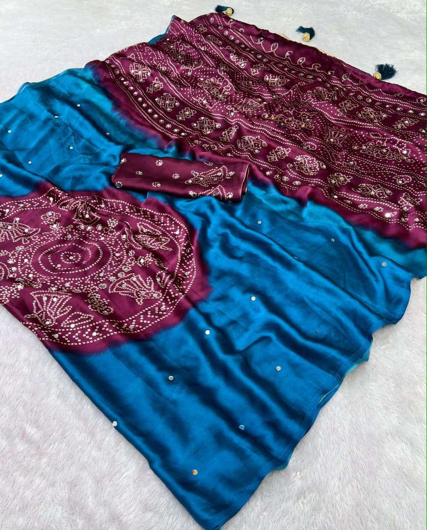 JAPAN SATTIN ORIGINAL MIRROR WORK SAREE 1