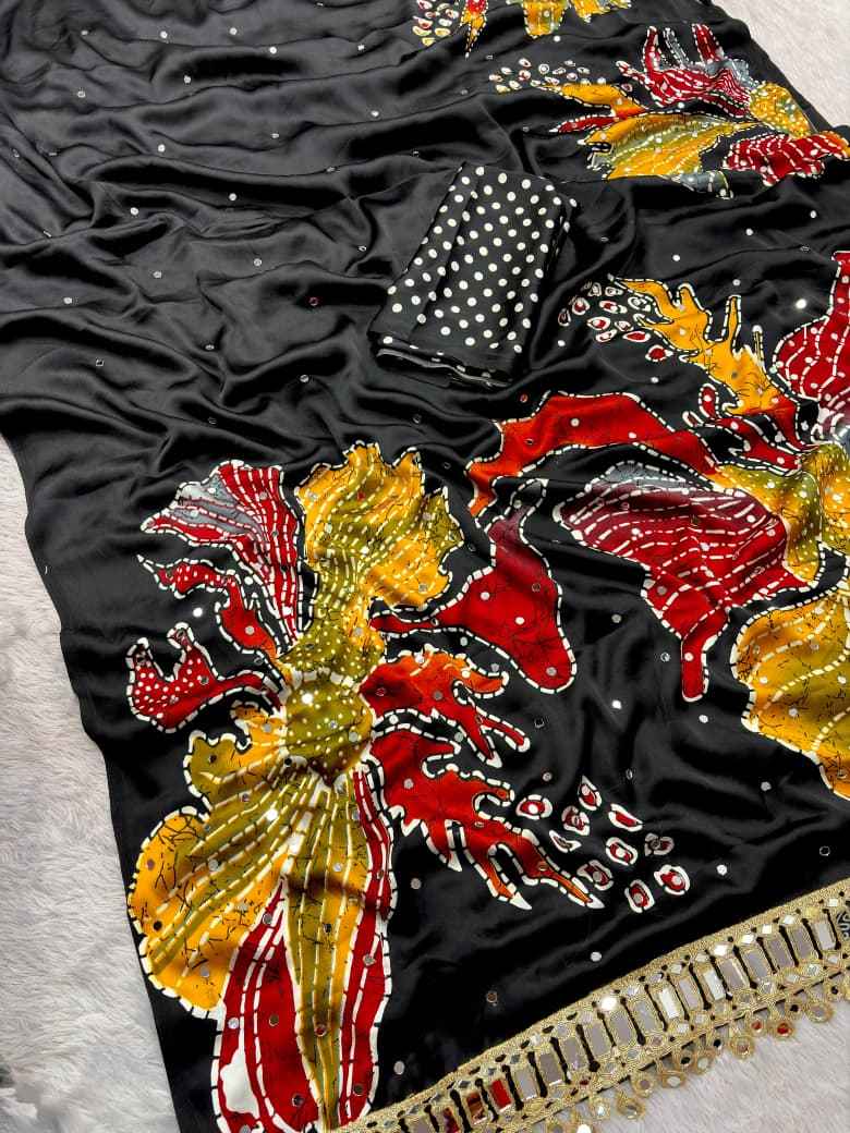 JAPAN SATTIN ORIGINAL MIRROR WORK SAREE 3
