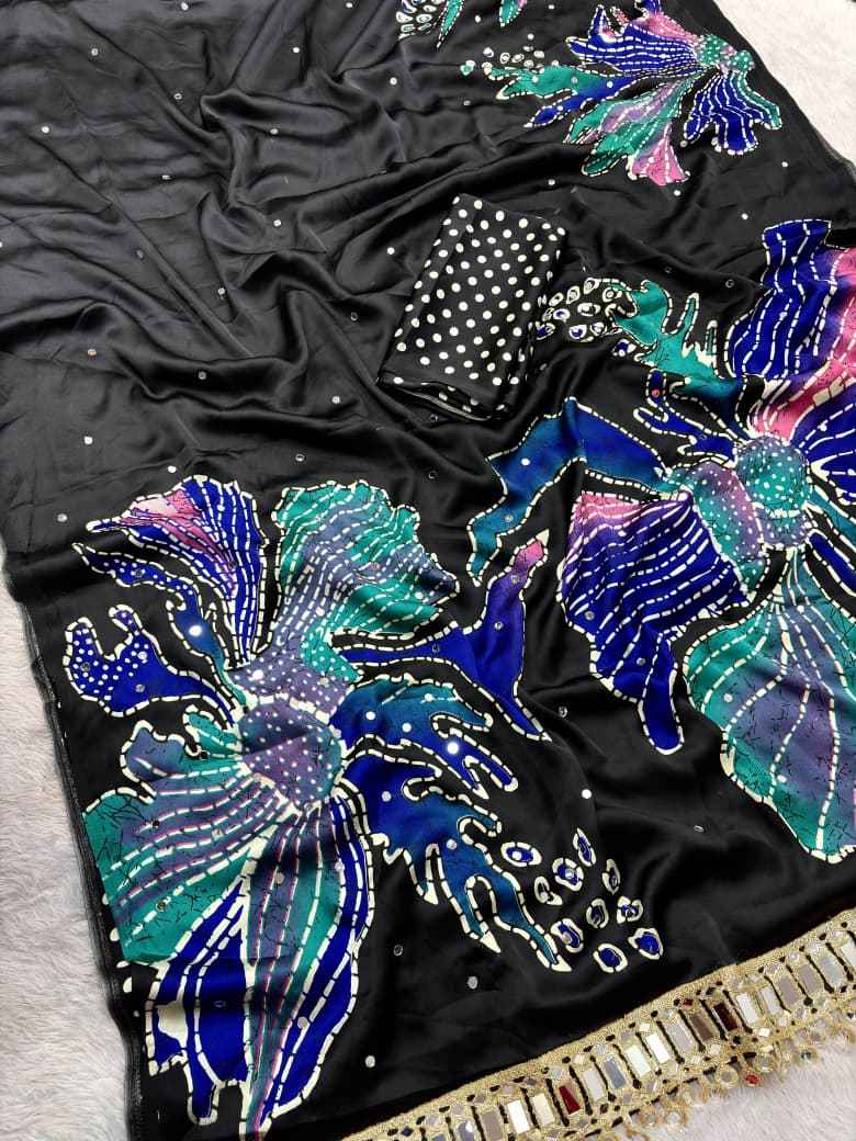 JAPAN SATTIN ORIGINAL MIRROR WORK SAREE 3